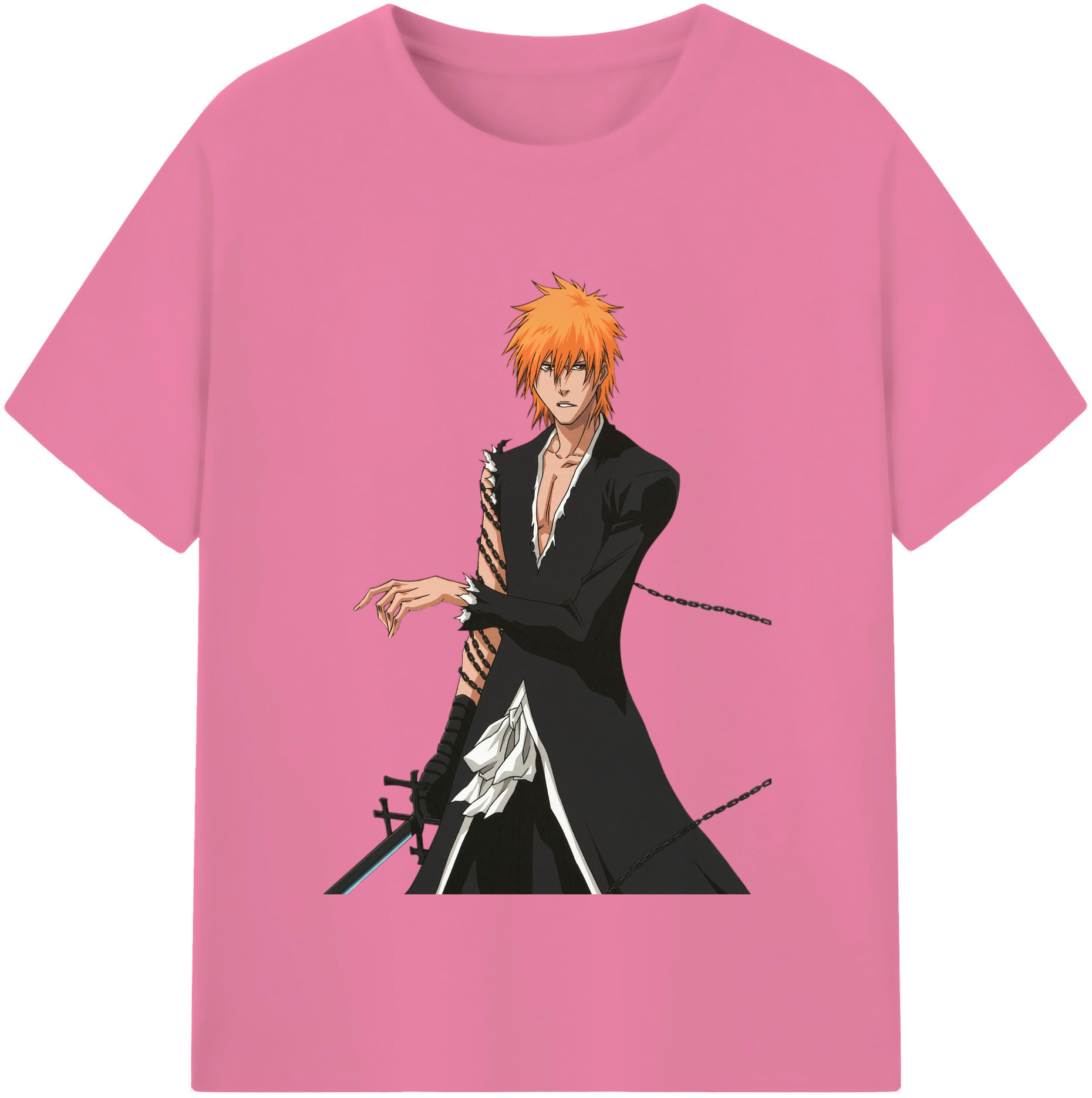 （画像用） ブリーチ 黒崎一護（くろさき いちご）BLEACH Kurosaki Ichigo 綿100％半袖Tシャツ（フロントプリント）
